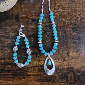 Brighton Turquoise and Silver Beaded Necklace and Bracelet Set